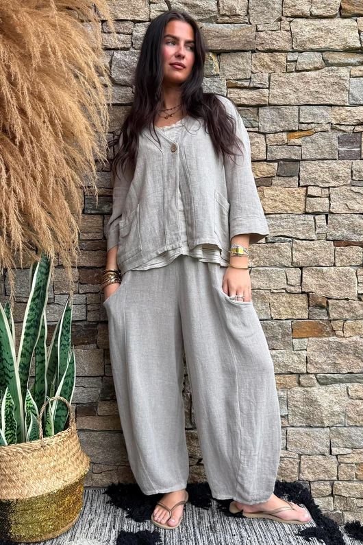 Lina Linen Blend Box Jacket Washed Mocha